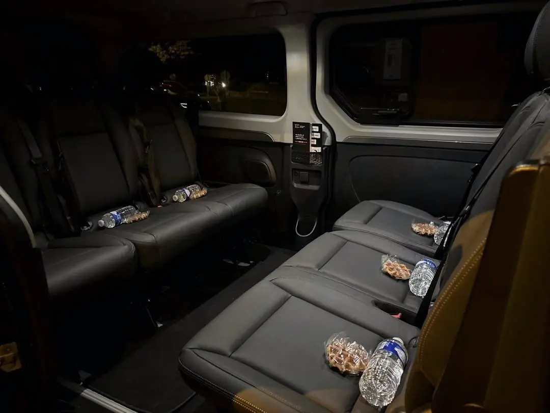 Inside the ATS van, leather seats